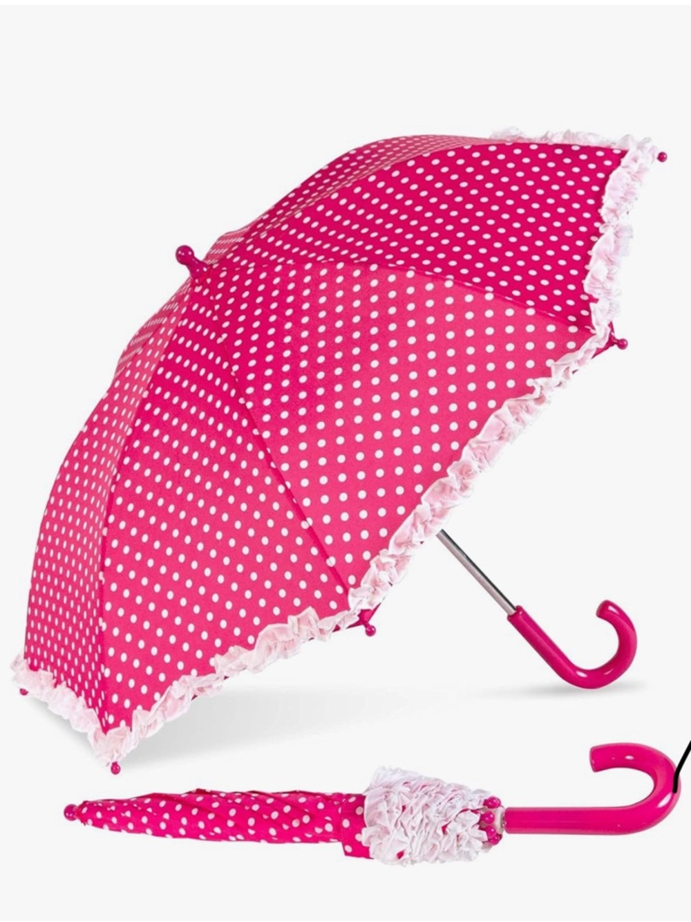 NWT Shedrain Polka Dot Pink Umbrella with Ruffle Trim